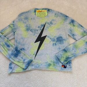 Aviator Nation Tie Dye Lightning Bolt Long Sleeve T Shirt Women's Size M